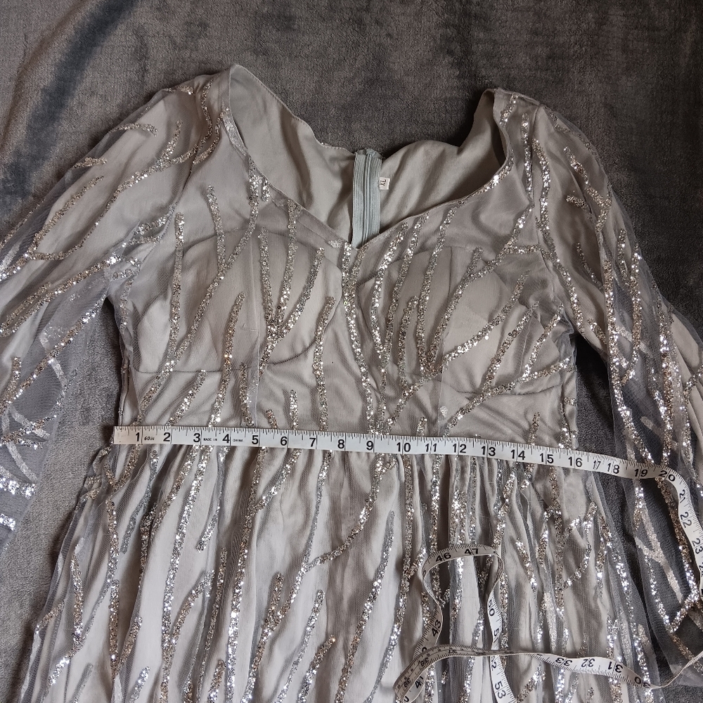 Icy Princess Silver Glitter & Gray Long Sleeve Event Evening Dress Size XL - Picture 7 of 10